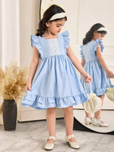 Young Girl Woven Solid Color Round Neck Ruffle Hem Fitted Dress